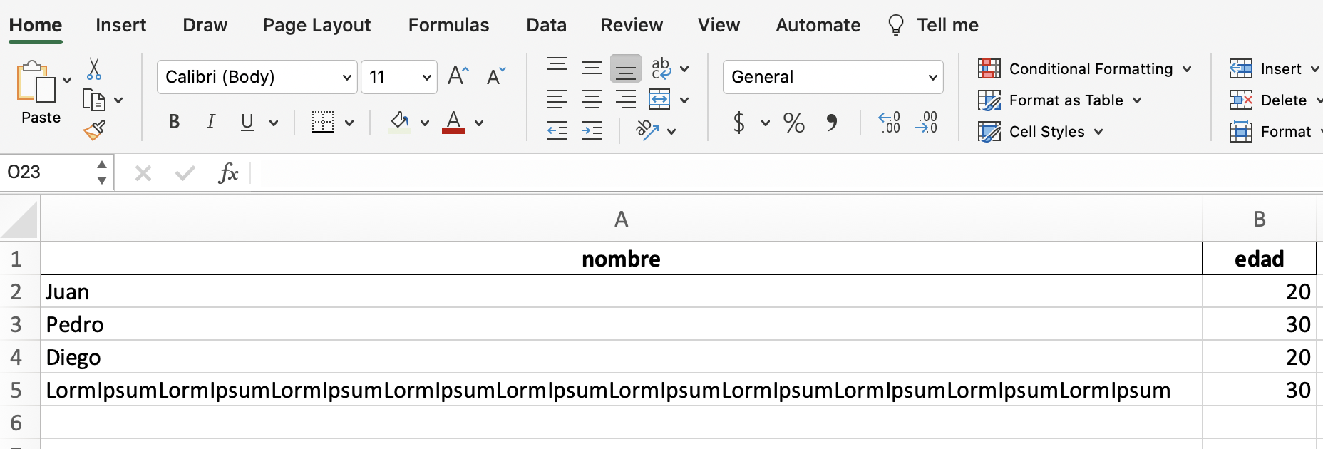 Excel con autofit