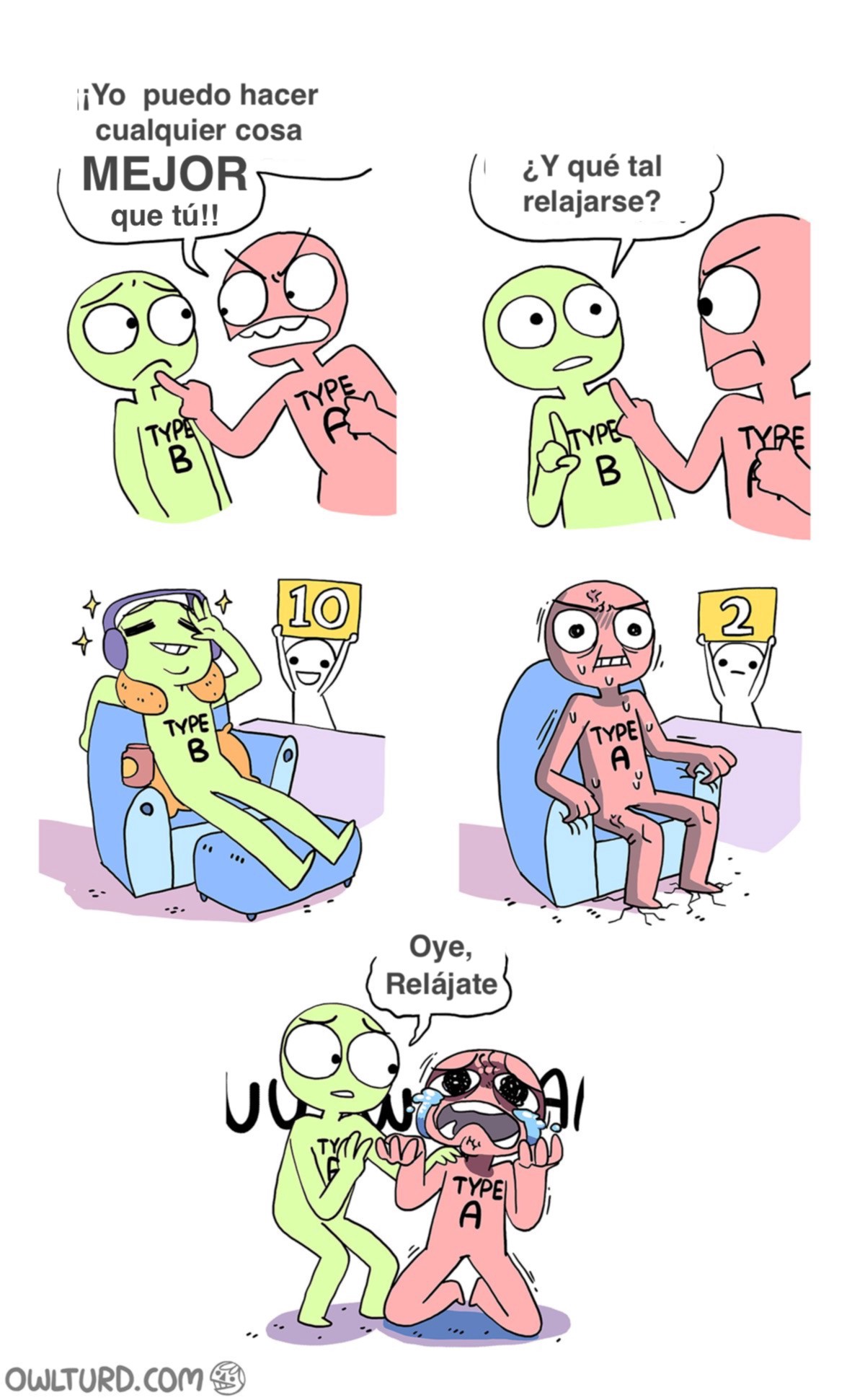 Tipo A y tipo B relajándose (Owlturd).